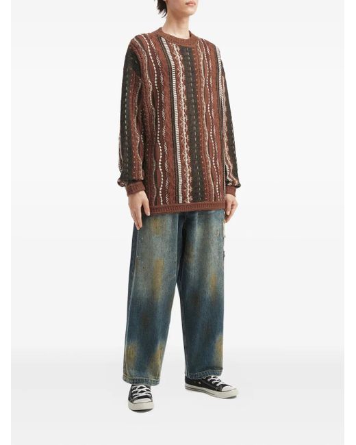 AFTERMATHS Brown Striped Pattern Sweater for men