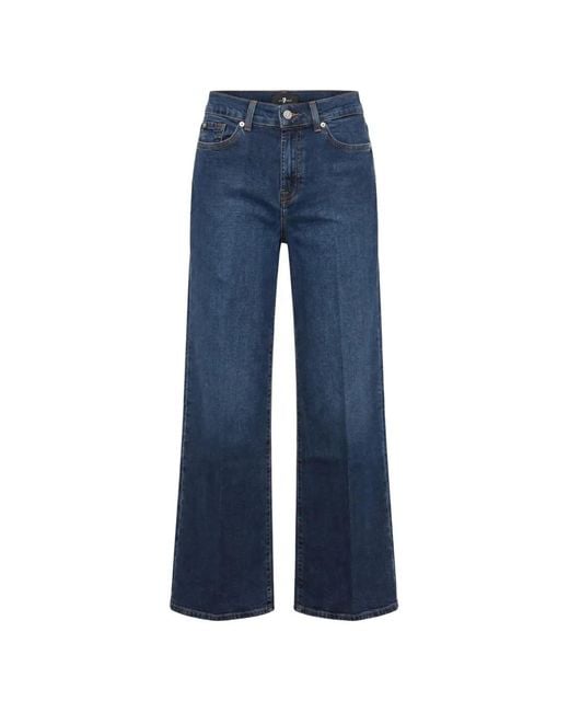 7 For All Mankind Blue Button-Fastening Straight-Leg Jeans