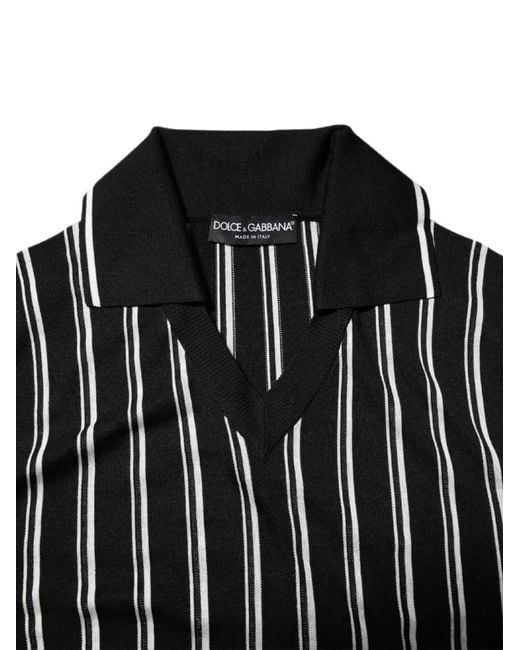 Dolce & Gabbana Black Striped-Pattern V-Neck T-Shirt for men