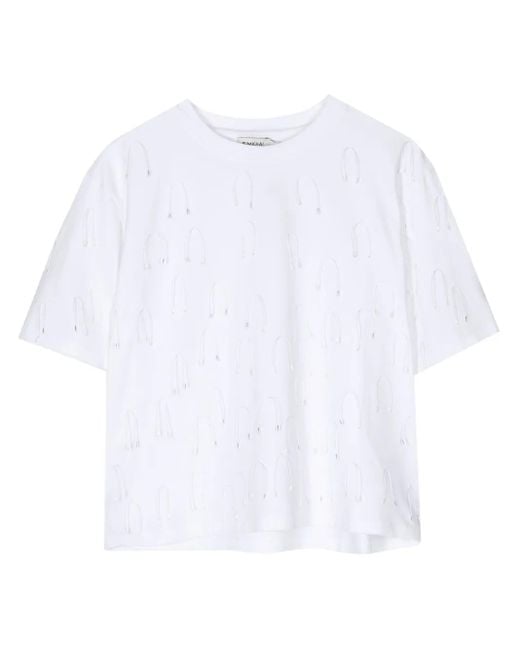 Jonathan Simkhai White Amaru String-Embellished T-Shirt