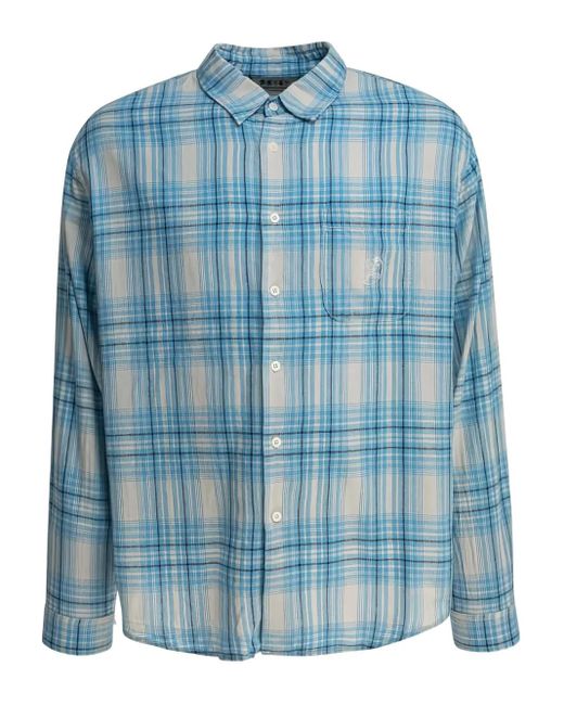 Thisisneverthat Blue Checked Embroidered Shirt for men
