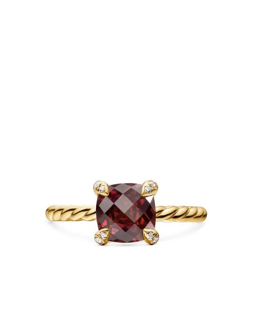 David Yurman White 18Kt Chatelaine Garnet And Diamond Ring (7Mm)