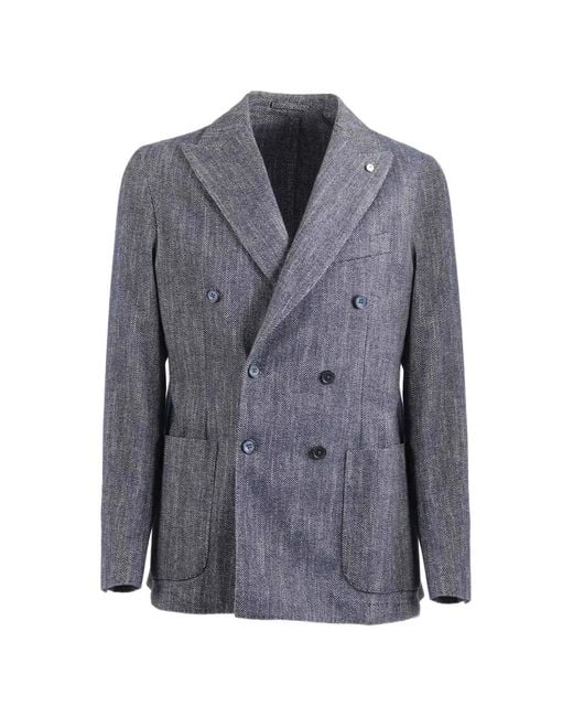 L.b.m. 1911 Gray Herringbone Double-Breasted Blazer for men
