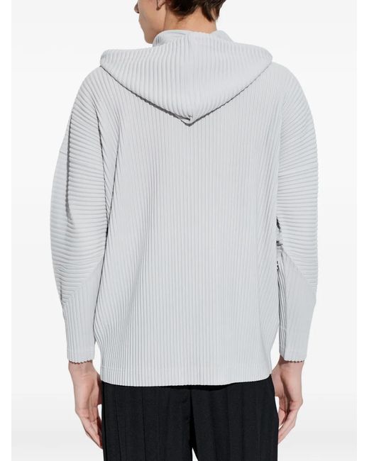 Homme Plissé Issey Miyake White Hooded Pleated Jacket for men