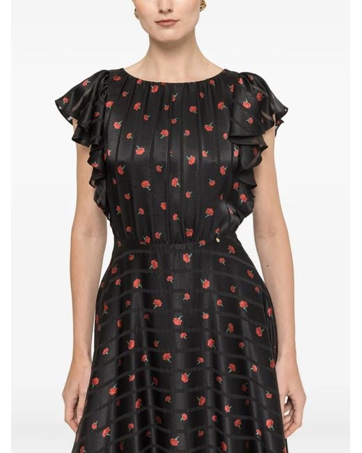 Nissa Black Robe Mi-Longue À Fleurs