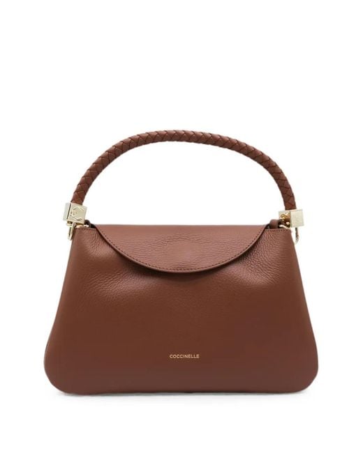 Coccinelle Brown Braided-Handle Leather Shoulder Bag