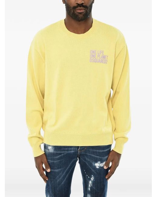 DSquared² Yellow Logo-Embroidered Crew-Neck Sweater for men