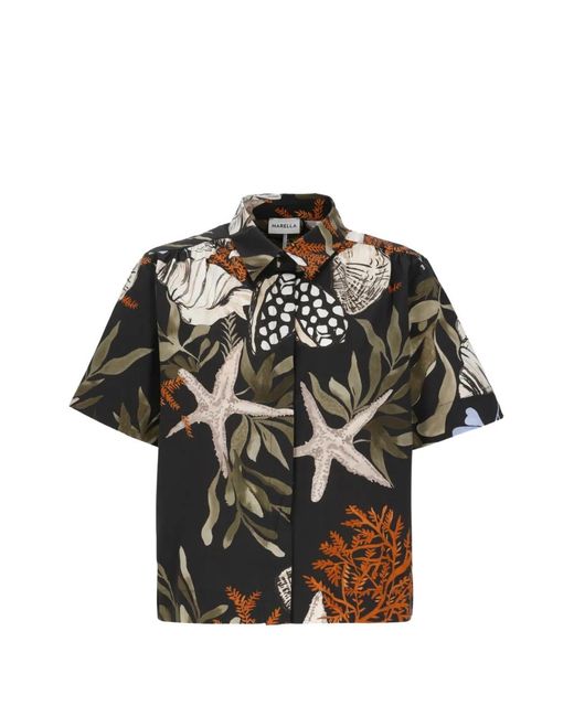 Marella Black Seashell-Print Short-Sleeve Shirt