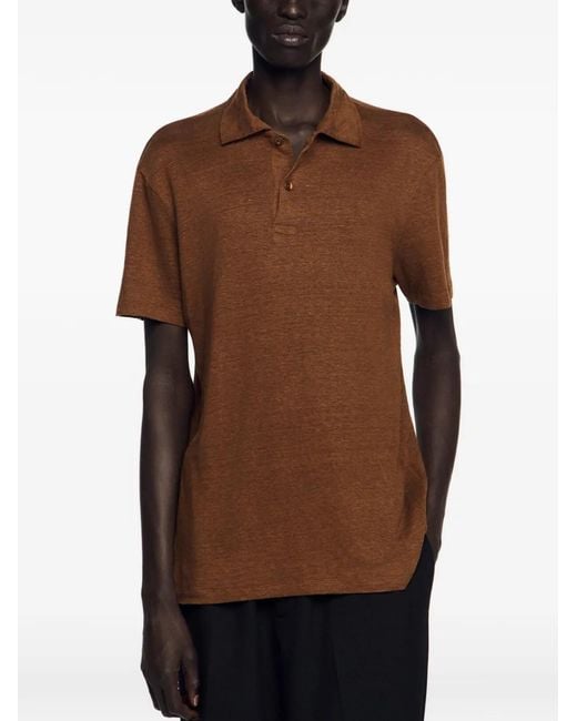 Sandro Brown Linen Polo Shirt for men