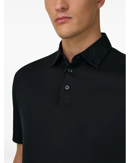 Boggi Black Branded-Button Short-Sleeve Polo Shirt for men