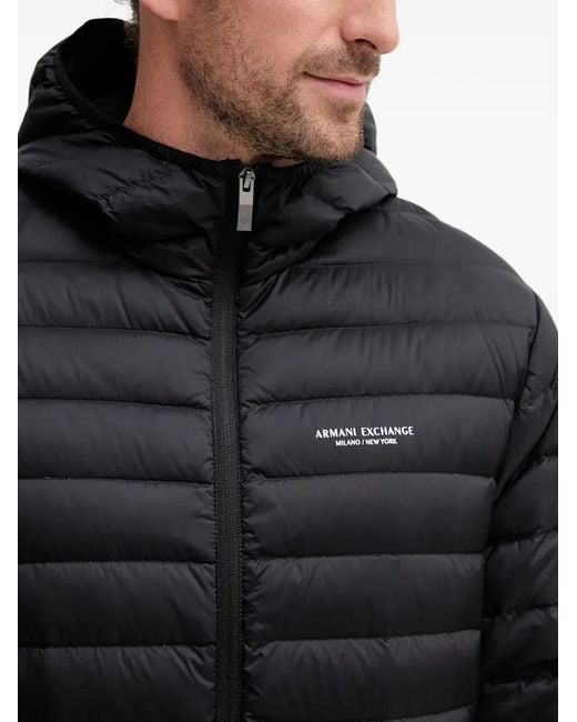 ARMANI EXCHANGE Black Hooded Quilted Jacket for men