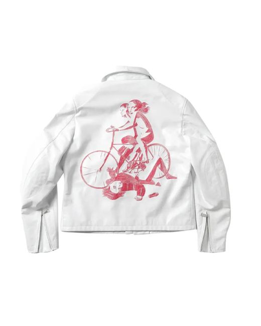 Enfants Riches Deprimes White Bicycle Print Leather Jacket for men