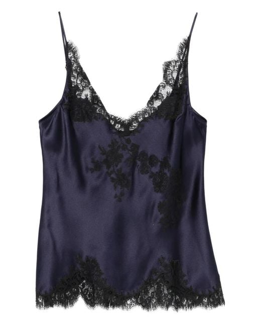Carine Gilson Blue V-Neck Lace-Detail Slip