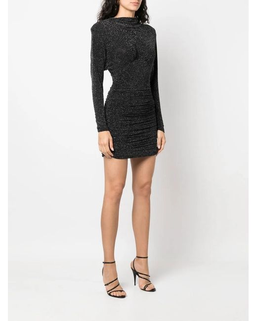Saint Laurent Black Glittery Draped-Back Mini Dress