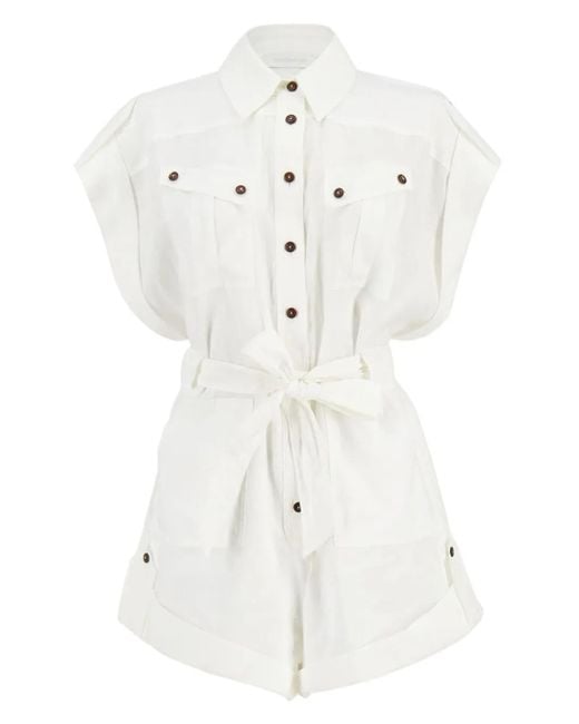 Zimmermann Women's White Rhiannon Linen Short Playsuit