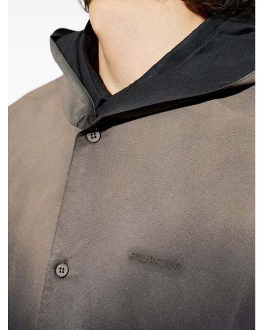 Balenciaga Black Hooded Button Shirt for men