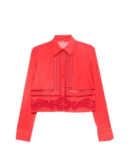Ermanno Scervino Red Lace-insert Shirt