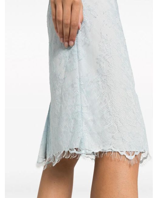Gemy Maalouf White Chantilly Lace V-Neck Midi Dress