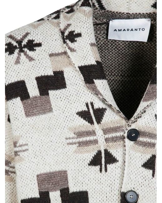 Amaranto Gray Geometric-Pattern Shawl-Collar Cardigan for men