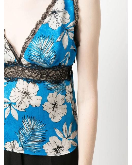 Pinko フローラル レーストリムトップ Blue