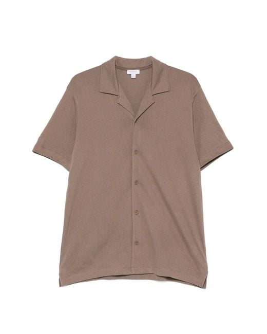 Sunspel Brown V-Neck Shirt for men