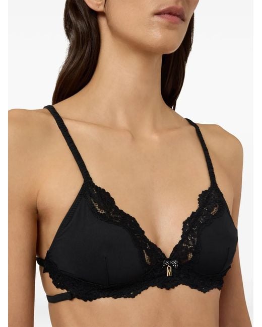 Moschino Black Lace-Trim Triangle Bra