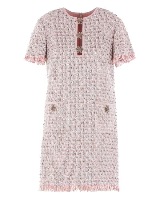 Valentino Garavani Pink Embellished-Button Tweed Mini Dress