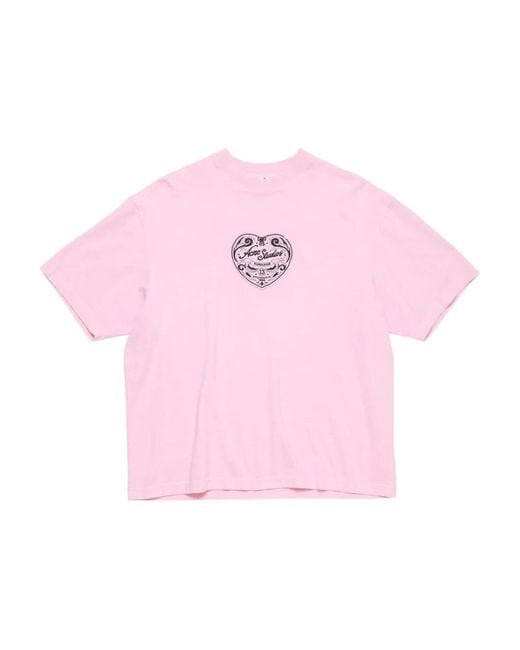 Acne Pink Heart-Logo T-Shirt
