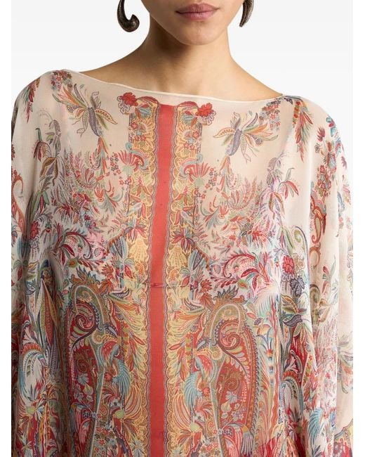 Etro Multicolor Poncho En Soie À Motif Cachemire