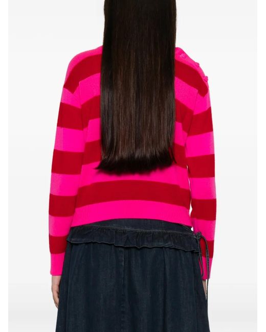 From Future Pink Horizontal-Stripe Button-Detail Sweater