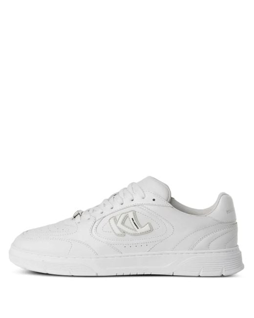 Karl Lagerfeld White Logo-Patch Lace-Up Sneakers
