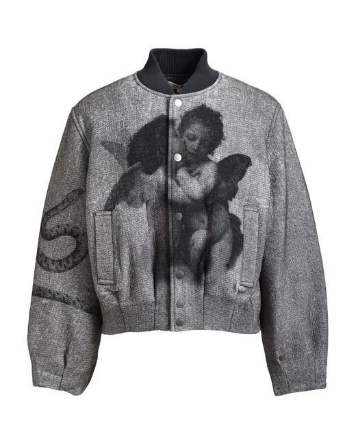 MASU Men's Gray Graphic-Print Bomber Jacket