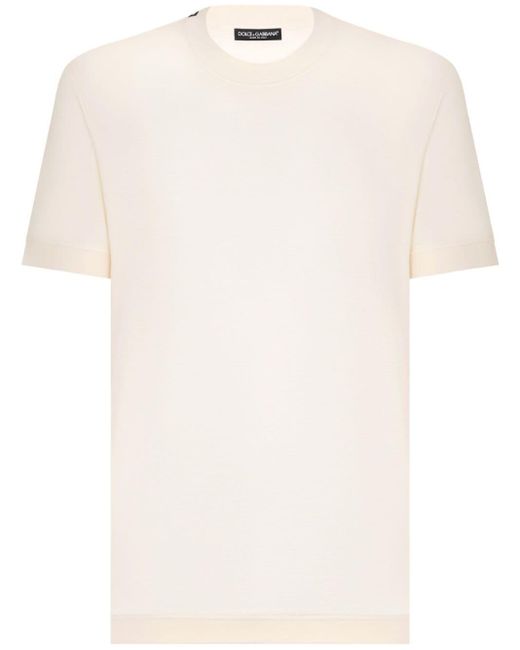 T-shirt en soie à patch logo Dolce & Gabbana pour homme en coloris White