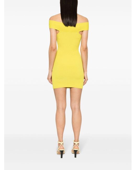 Elisabetta Franchi Yellow Off-Shoulder Ribbed Mini Dress