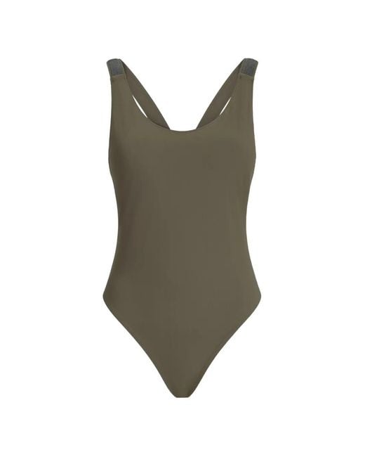 Brunello Cucinelli Green Embellished Strap Swimsuit