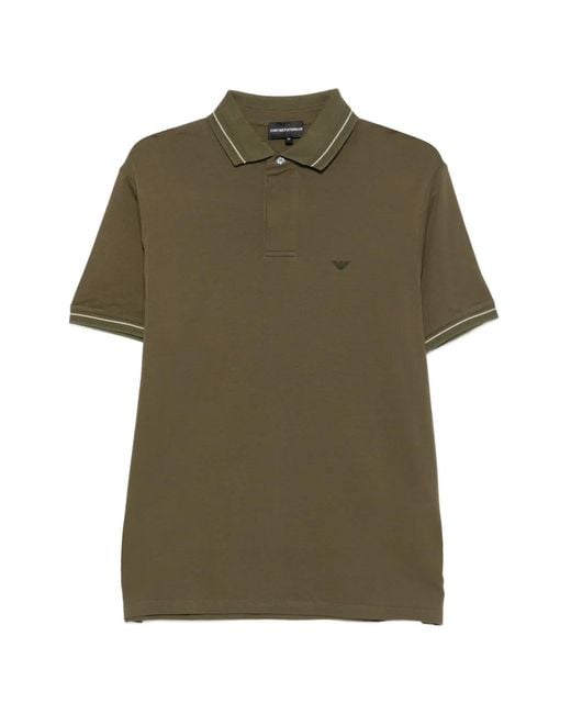Emporio Armani Green Logo-Embroidered Polo Shirt for men