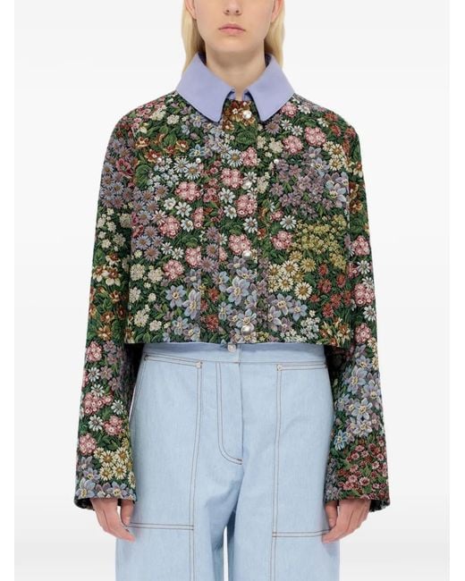 MSGM Green Floral Collared Jacket