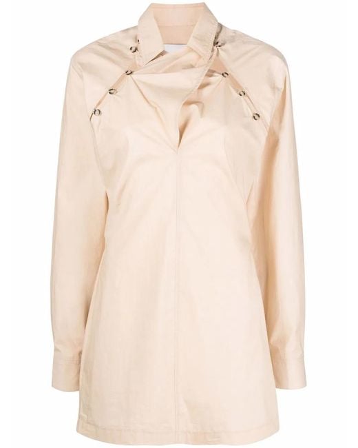 Nanushka Natural Asymmetric-Fastening Mini Shirt Dress