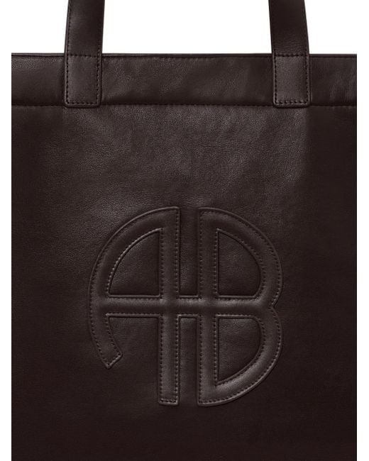 Anine Bing Brown Large Rio Logo-Plaque Leather Tote Bag