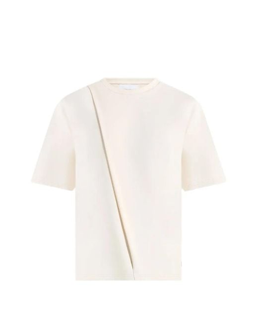 Manière De Voir Natural Hugo Relaxed-Fit Pleat-Detail Cream T-Shirt for men