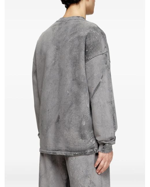 DIESEL Gray Baxt-T1 Cracked-Effect Cotton-Jersey Sweatshirt for men