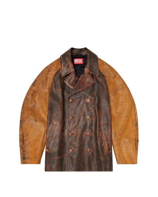 DIESEL Brown Veste L-Nahun En Cuir for men