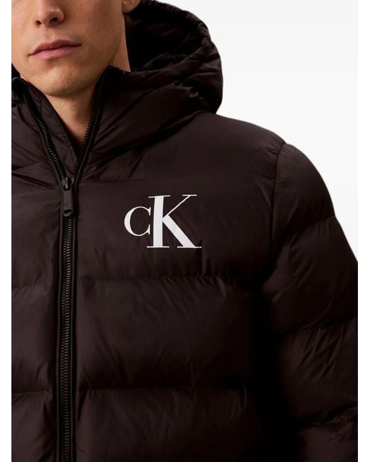 Calvin Klein Black Logo-Print Puffer Jacket for men
