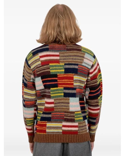 Beams Plus Red Patchwork Crewneck Sweater for men