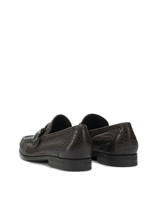 Ferragamo Black Textured Buckle Loafers for men