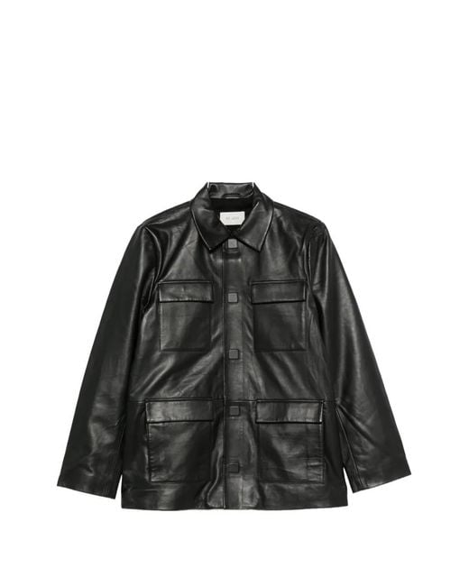 St. Agni Black Flap-Pocket Leather Jacket