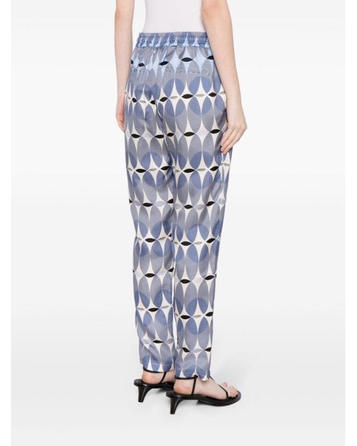 Lorena Antoniazzi Blue Graphic-print Elasticated-waist Silk Trousers