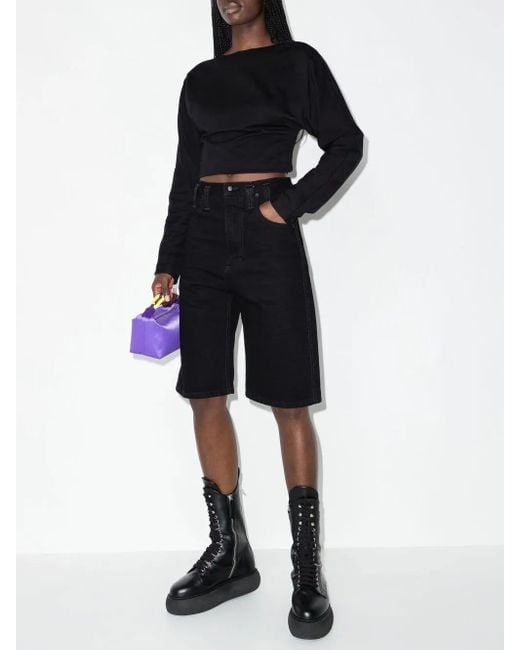 RTA Black V-Neck Long-Sleeve Cropped Top