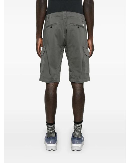 C P Company Gray Satin Cargo Shorts for men