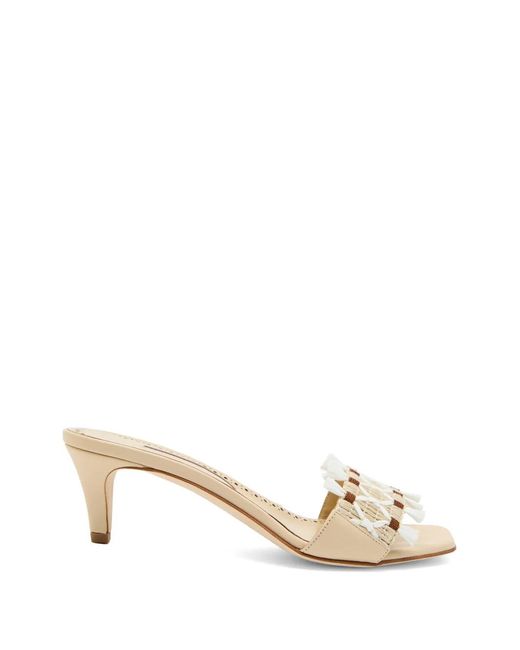 Manolo Blahnik Natural Woven-Detail Fringed Mules